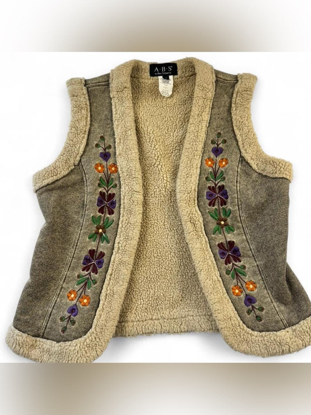 A•B•S by Allen Schwartz Cream Faux Shearling Vest
